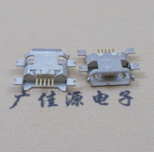 五桂山街道MICRO USB5pin接口 四脚贴片沉板母座 翻边白胶芯